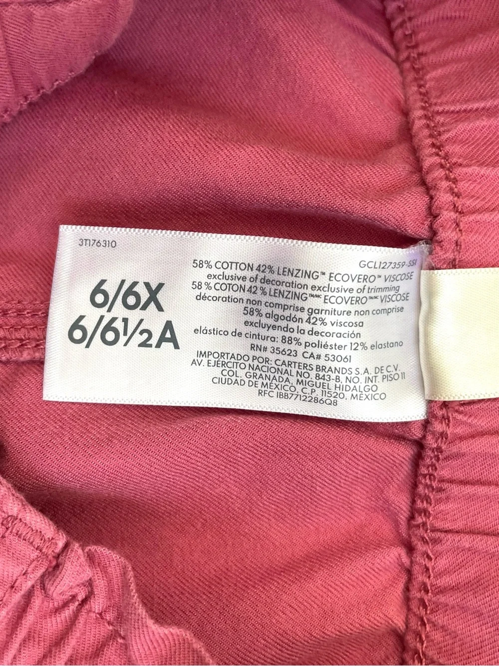 OshKosh Bgosh Girls Pants Lot Size 6 6X Pink and Striped Pull On Drawstring 2PC